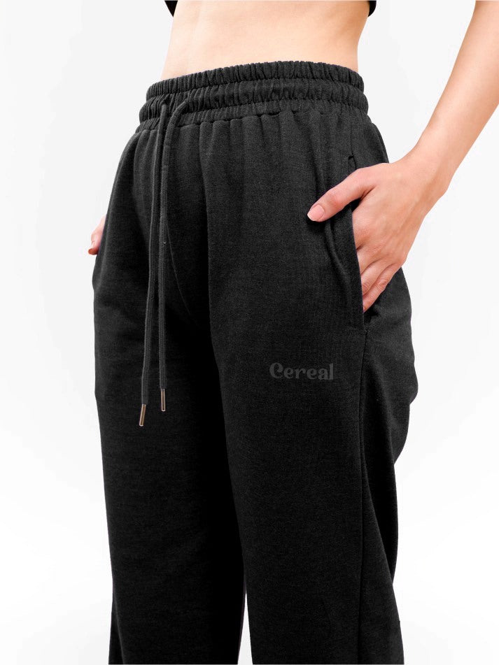 Black Gathered Joggers for Women