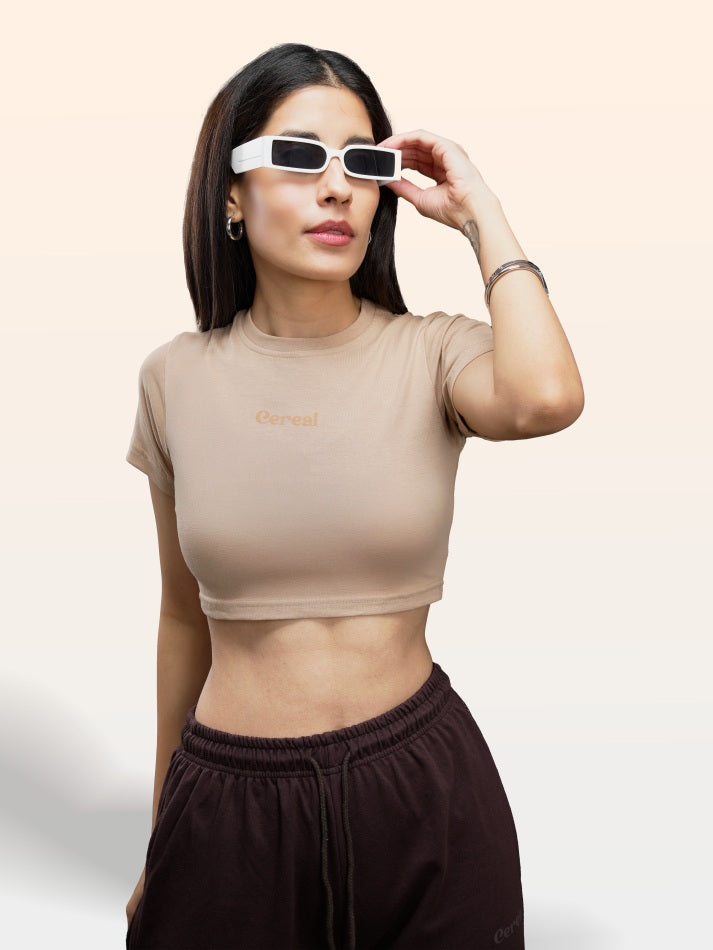 Beige 100% Cotton Crop Top