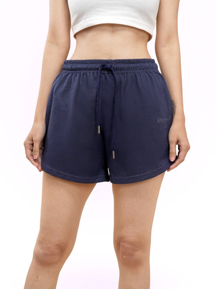 Navy Milange Sweat Shorts For Women