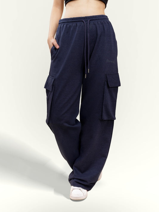 Navy Milange Cargo Track Pants for Women