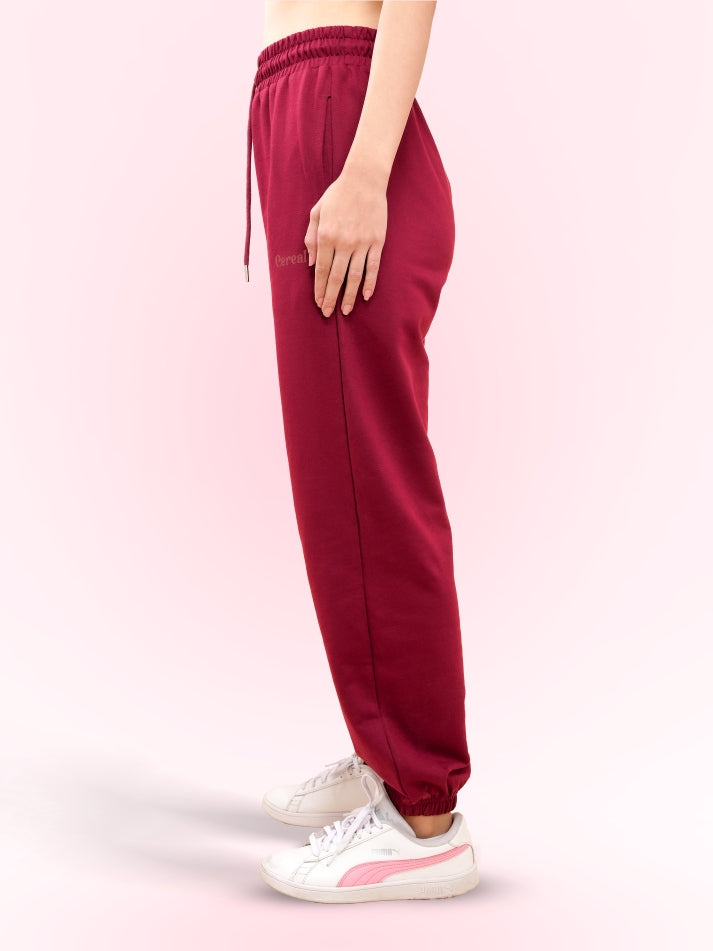 Cherry Red Gathered Joggers for Women
