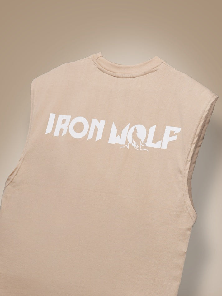 Beige Oversized Iron Wolf Tank Tee