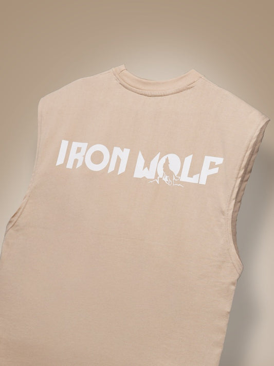 Beige Oversized Iron Wolf Tank Tee