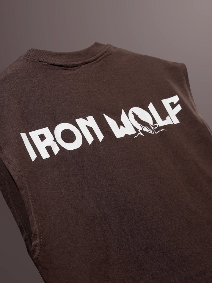Brown Oversized Iron Wolf Tank Tee