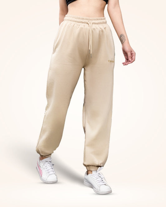 Beige Gathered Joggers for Women
