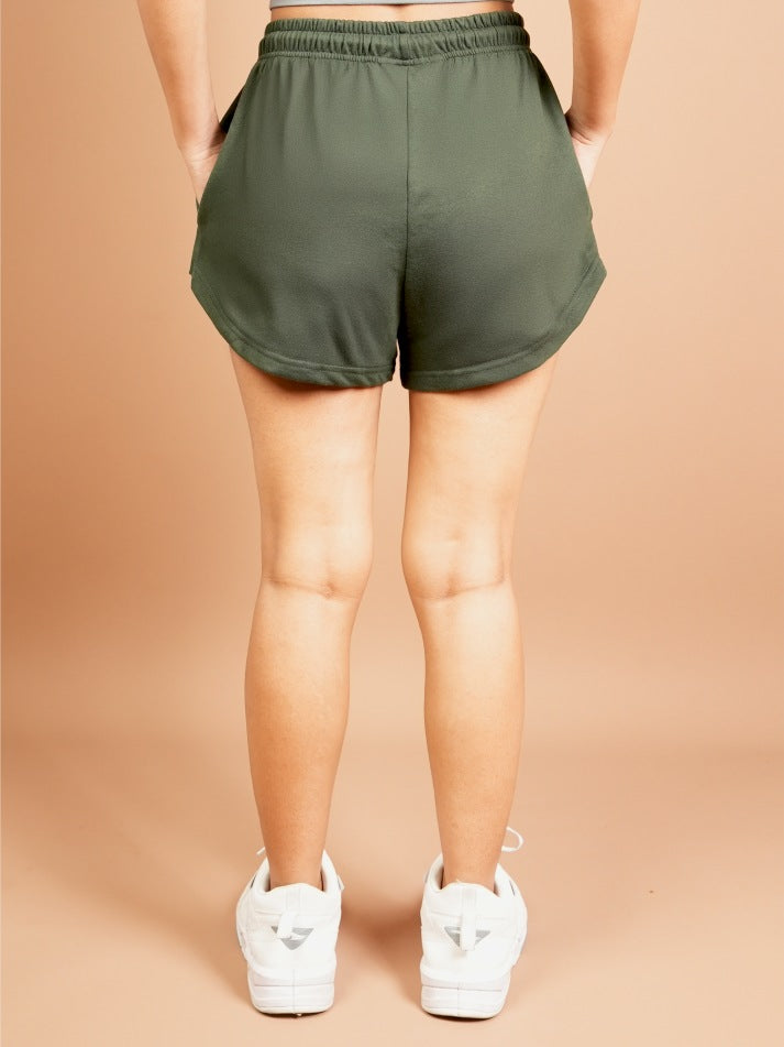 Olive Green Sweat Shorts For Women