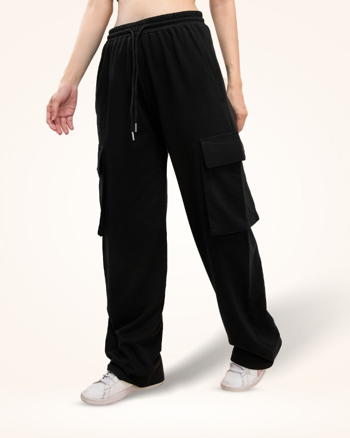 Black Cargo Track Pants for Women