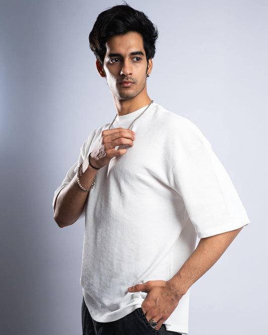 Premium 250 GSM Waffle Knit Oversized T-Shirt (Off White)