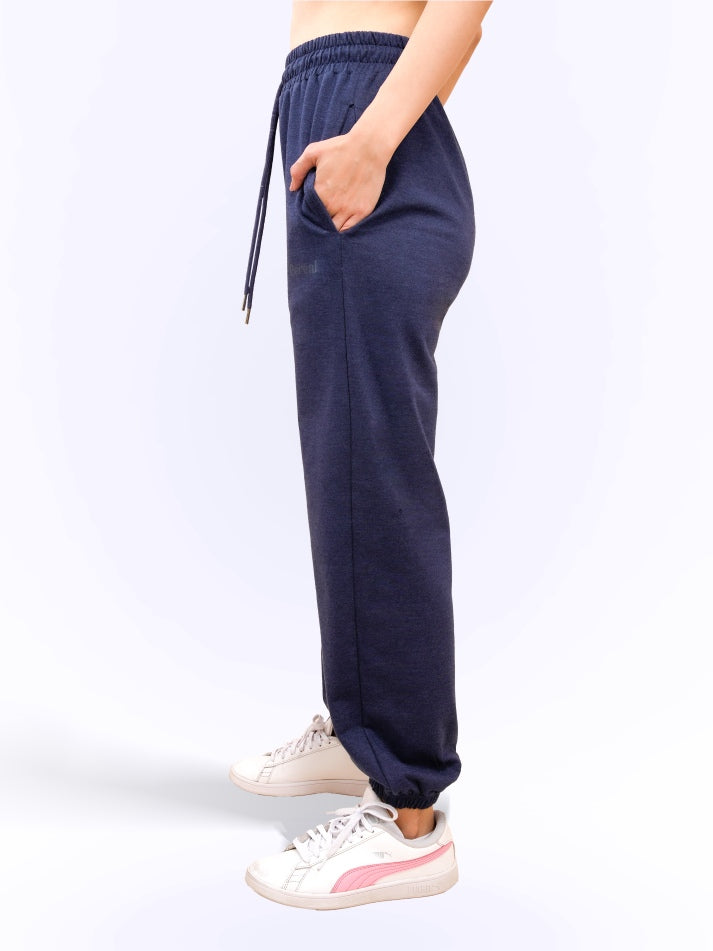 Navy Milange Gathered Joggers for Women