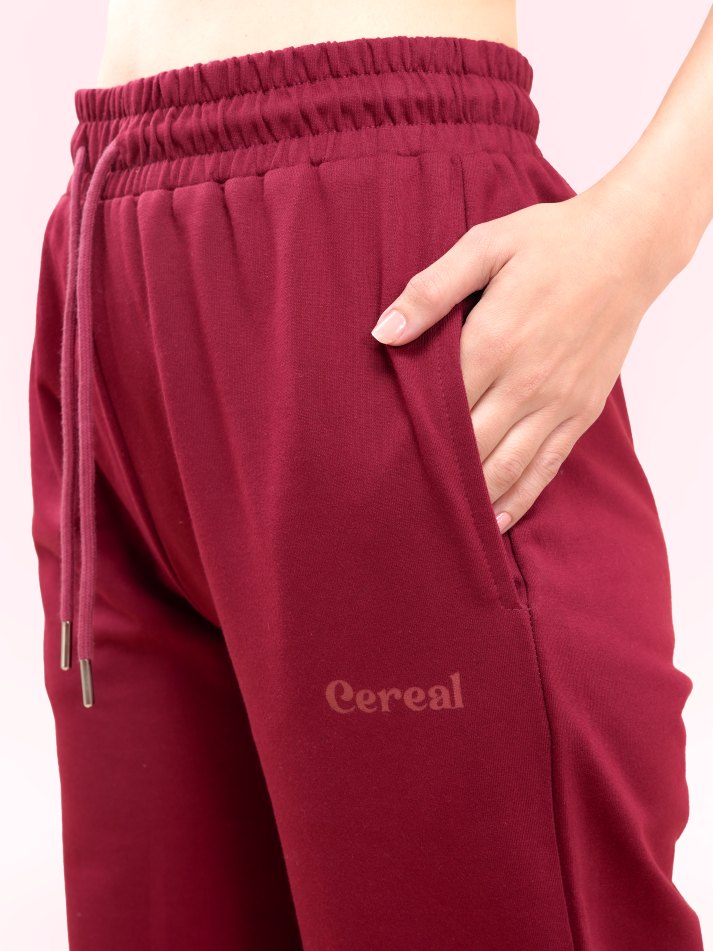 Cherry Red Gathered Joggers for Women