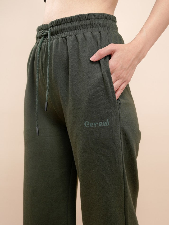 Olive Green Gathered Joggers for Women