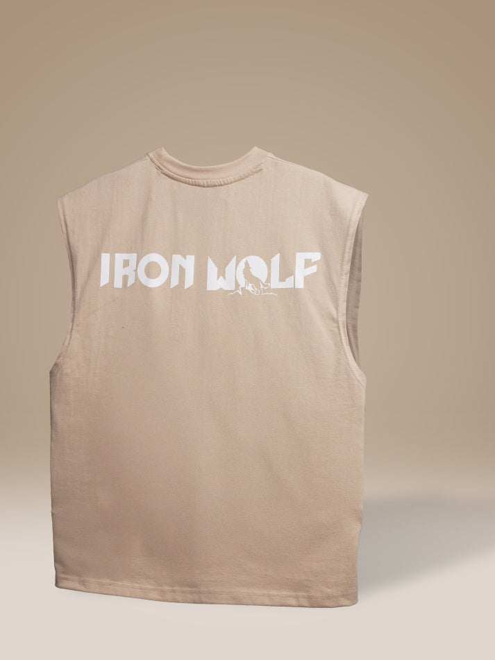 Beige Oversized Iron Wolf Tank Tee