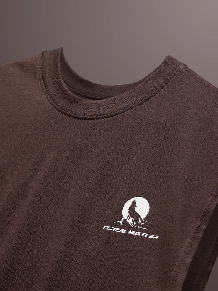 Brown Oversized Iron Wolf Tank Tee
