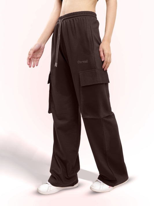 Brown Cargo Track Pants for Women