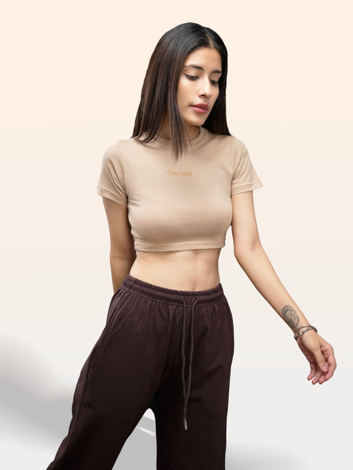 Beige 100% Cotton Crop Top