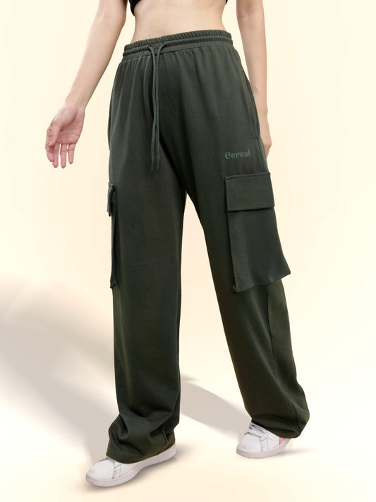 Olive Green Cargo Track Pants for Women