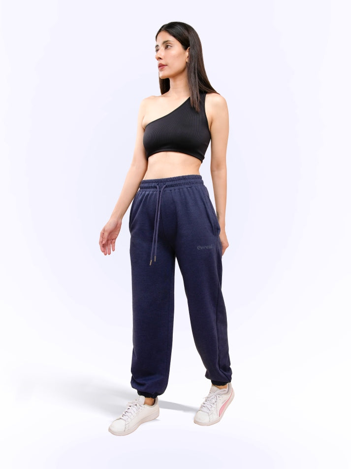 Navy Milange Gathered Joggers