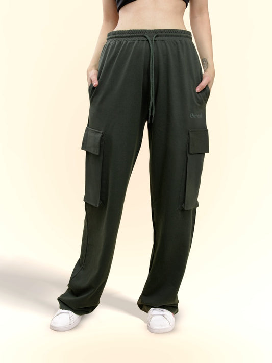 Olive Green Cargo Track Pants for Women