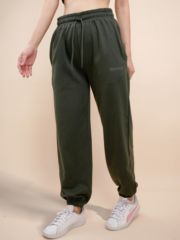 Olive Green Gathered Joggers for Women