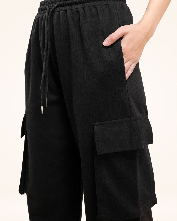 Black Cargo Track Pants for Women