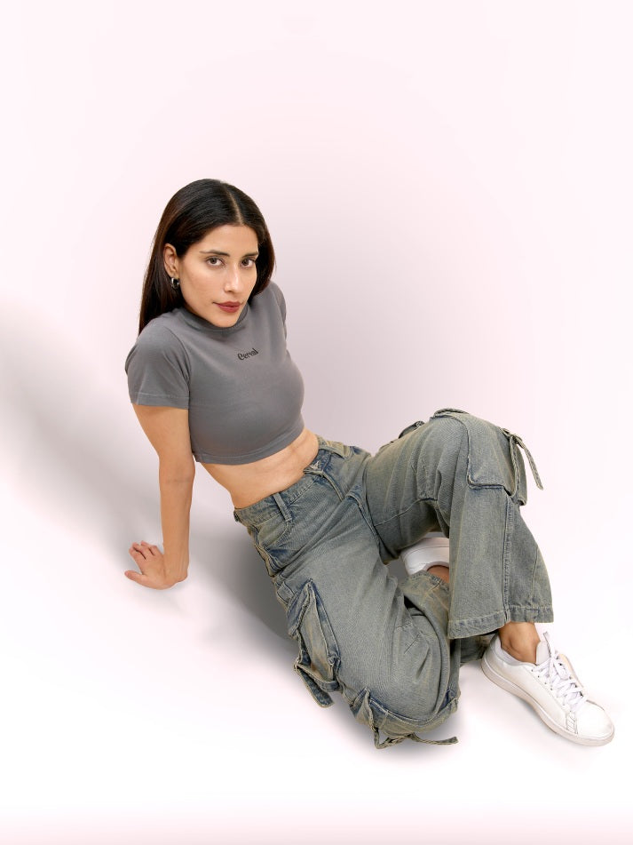 Grey 100% Cotton Crop Top