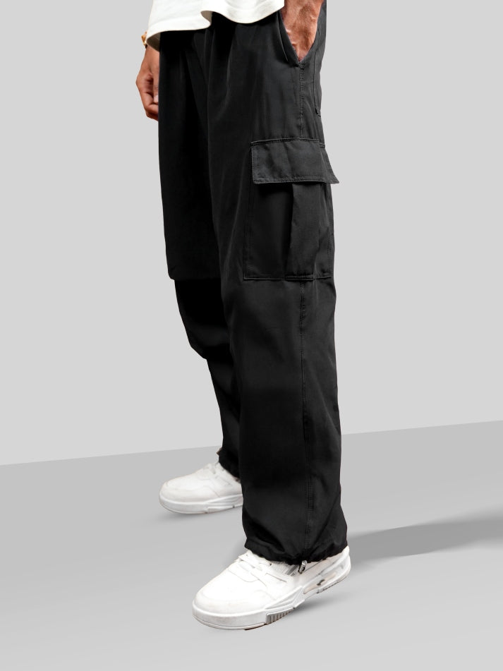 VIRAL Black Parachute Pants Loose Fit