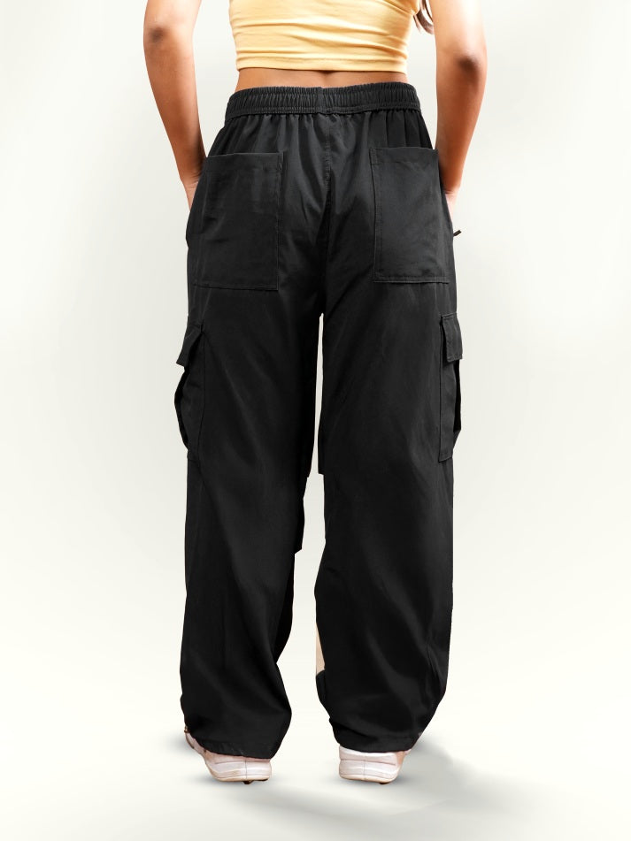 VIRAL Black Parachute Pants Loose Fit For Women