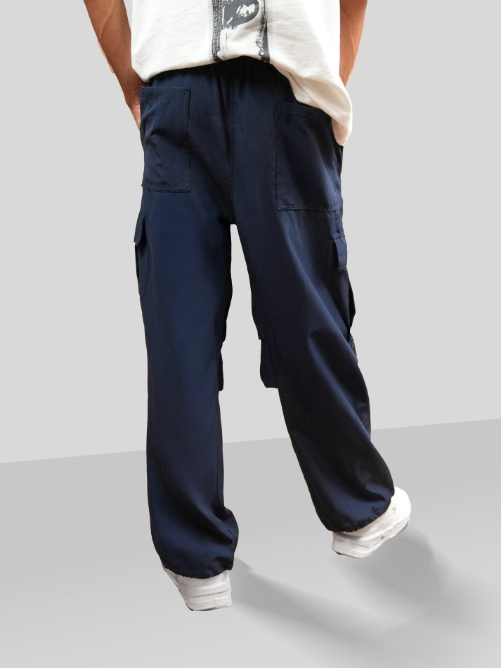 VIRAL Navy Blue Parachute Pants Loose Fit