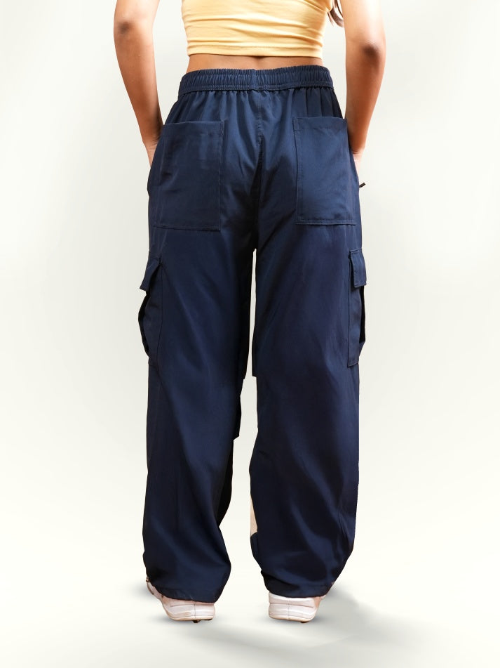 VIRAL Navy Blue Parachute Pants Loose Fit For Women