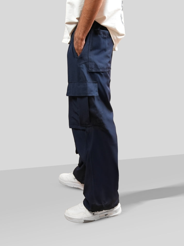 VIRAL Navy Blue Parachute Pants Loose Fit