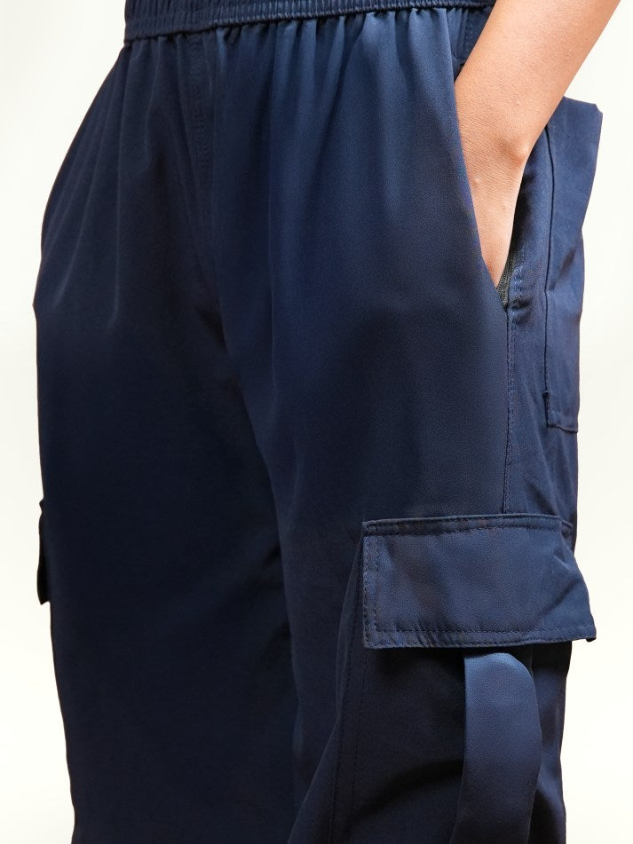 VIRAL Navy Blue Parachute Pants Loose Fit For Women