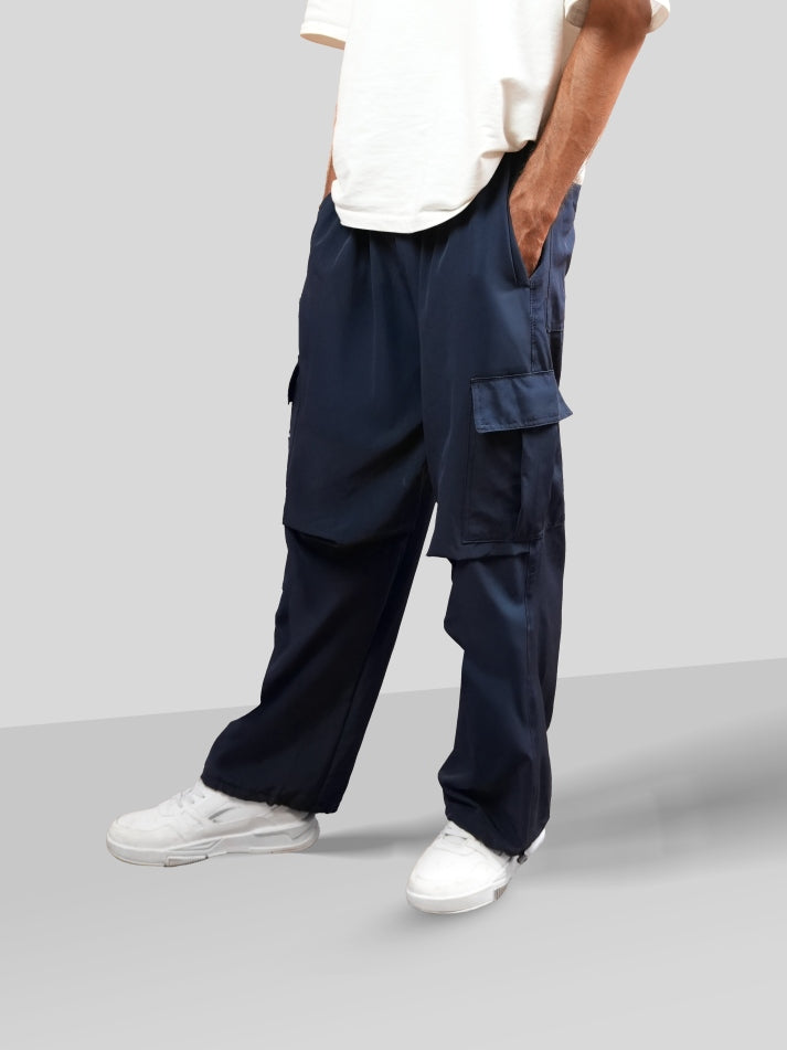 VIRAL Navy Blue Parachute Pants Loose Fit
