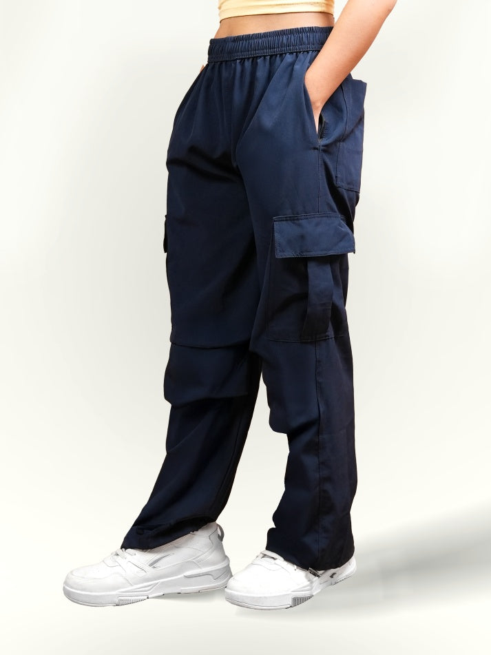 VIRAL Navy Blue Parachute Pants Loose Fit For Women
