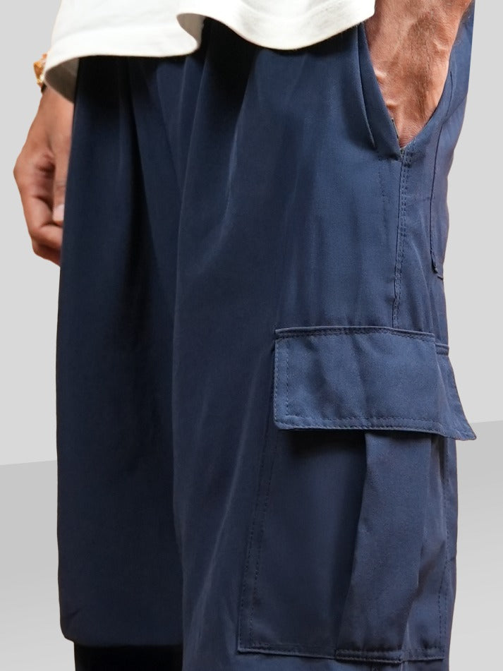 VIRAL Navy Blue Parachute Pants Loose Fit