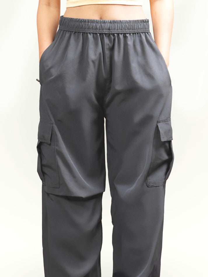 VIRAL Grey Parachute Pants Loose Fit For Women