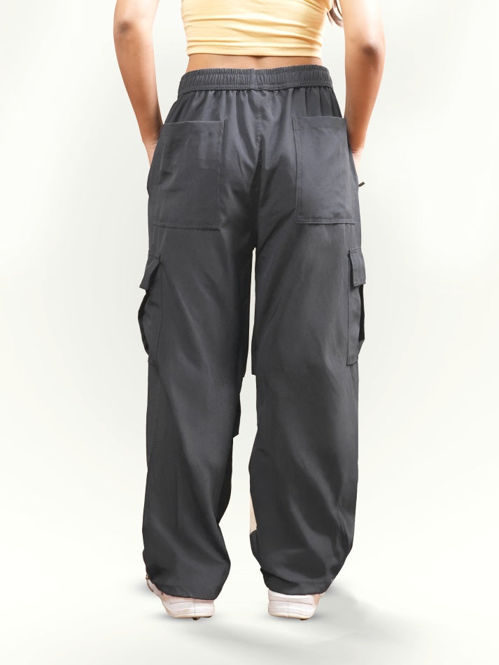 VIRAL Grey Parachute Pants Loose Fit For Women