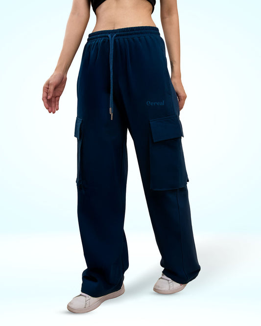 Navy Blue Cargo Track Pants for Women