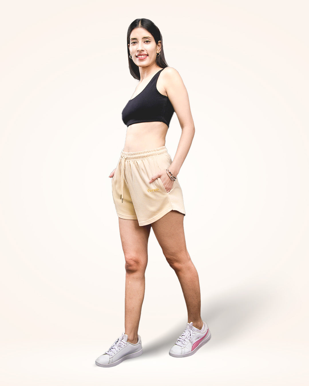 Beige Sweat Shorts For Women