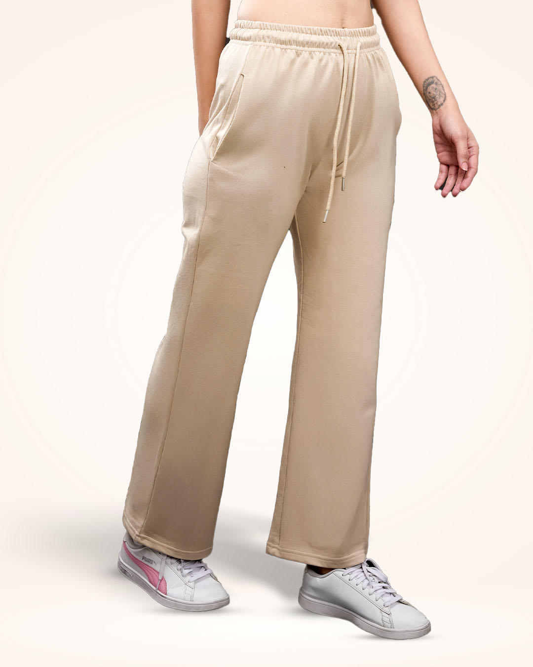 Beige A-Line Bomber Pants for Women