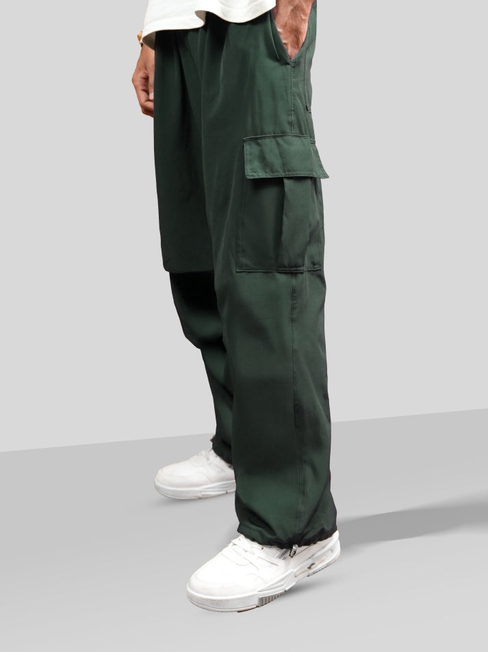VIRAL Green Parachute Pants Loose Fit