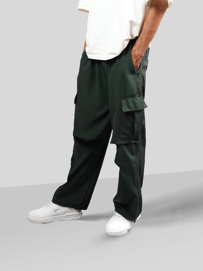 VIRAL Green Parachute Pants Loose Fit