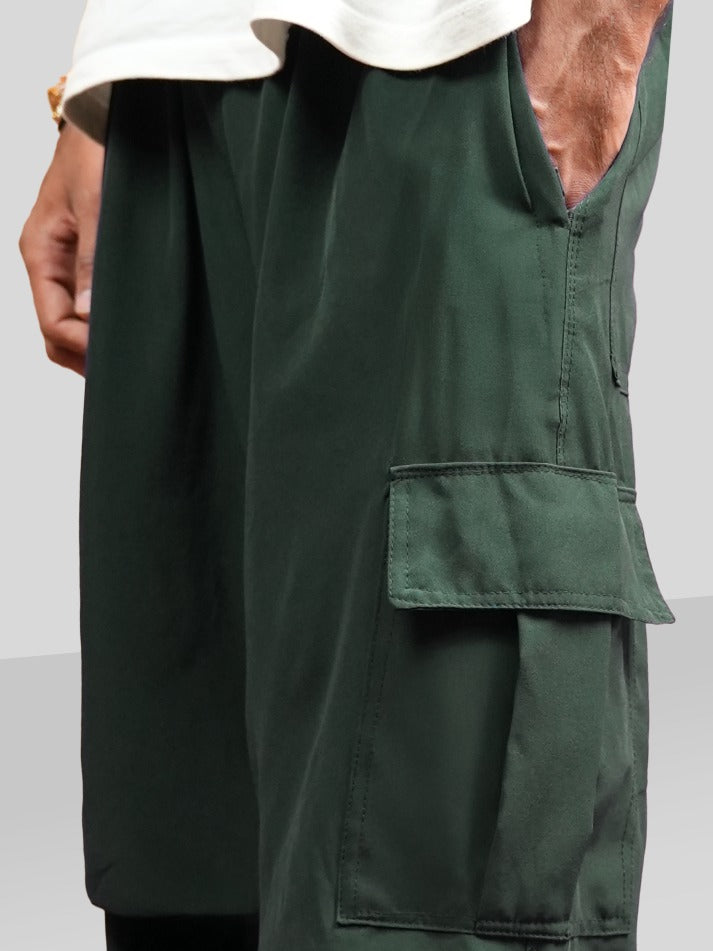 VIRAL Green Parachute Pants Loose Fit