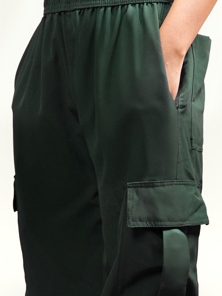 VIRAL Green Parachute Pants Loose Fit For Women
