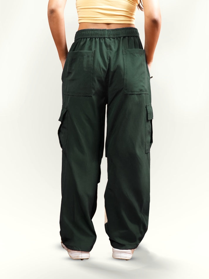 VIRAL Green Parachute Pants Loose Fit For Women