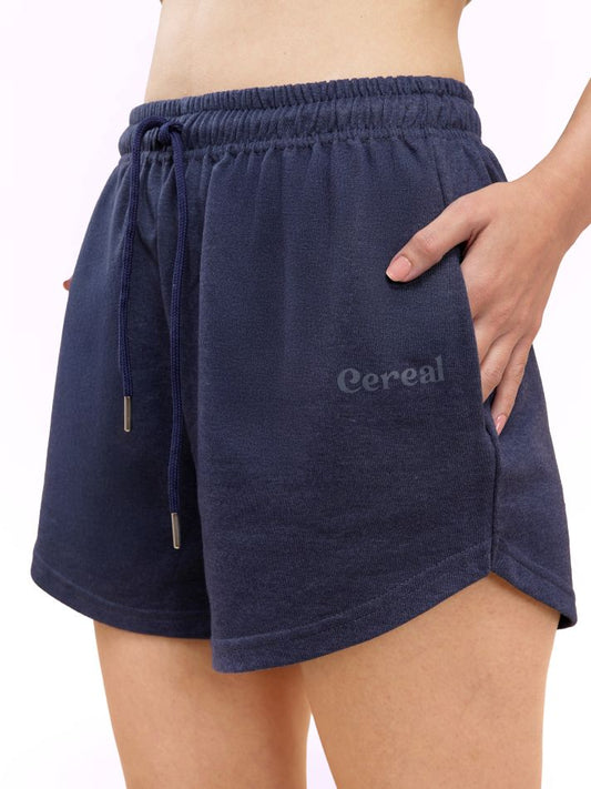 Navy Milange Sweat Shorts For Women