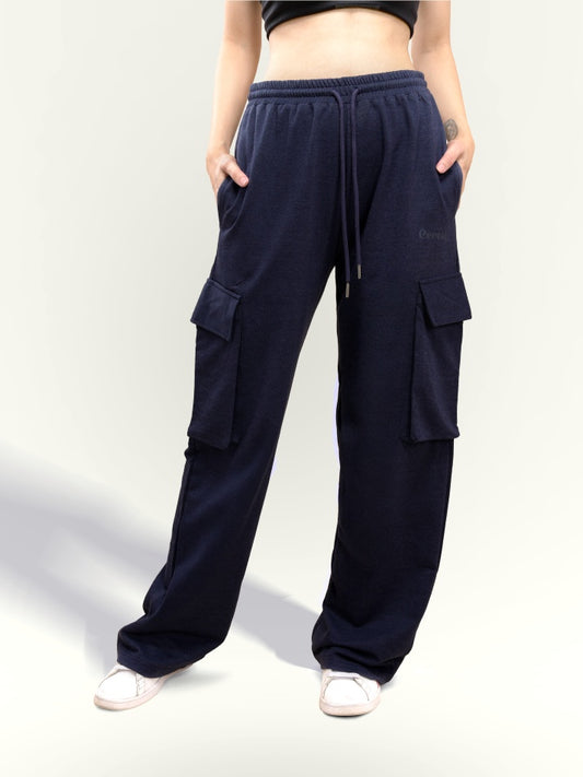 Navy Milange Cargo Track Pants