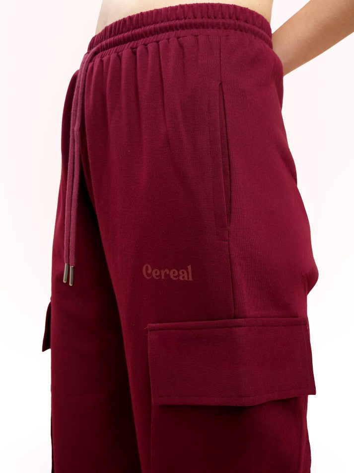Cherry Red Cargo Track Pants