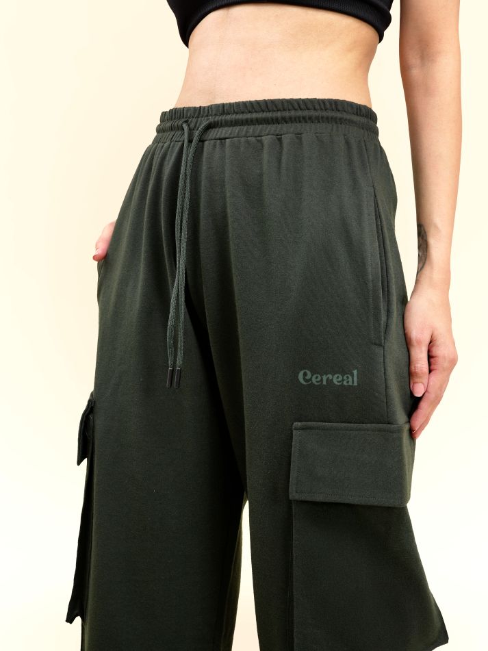 Olive Green Cargo Track Pants