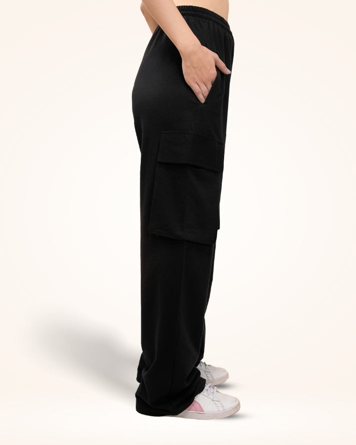 Black Cargo Track Pants for Women