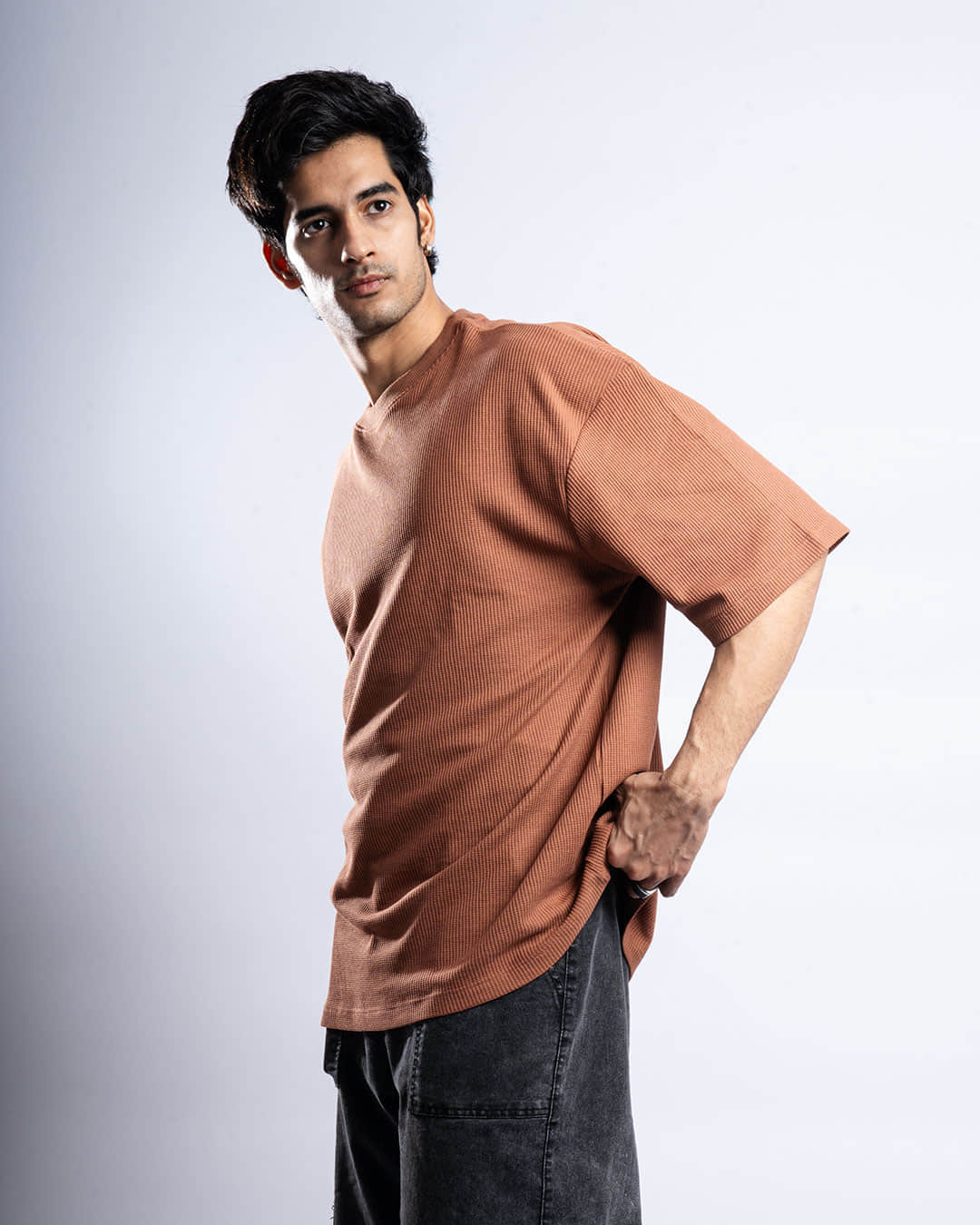 Premium 250 GSM Waffle Knit Oversized T-Shirt (Brown)